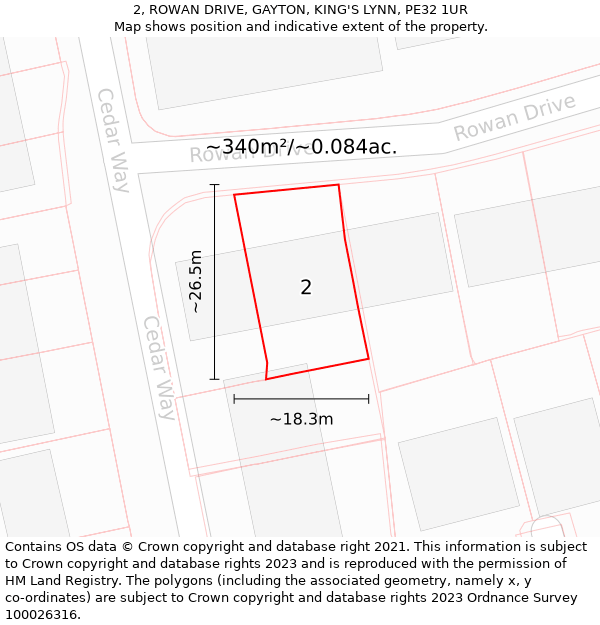 2, ROWAN DRIVE, GAYTON, KING'S LYNN, PE32 1UR: Plot and title map