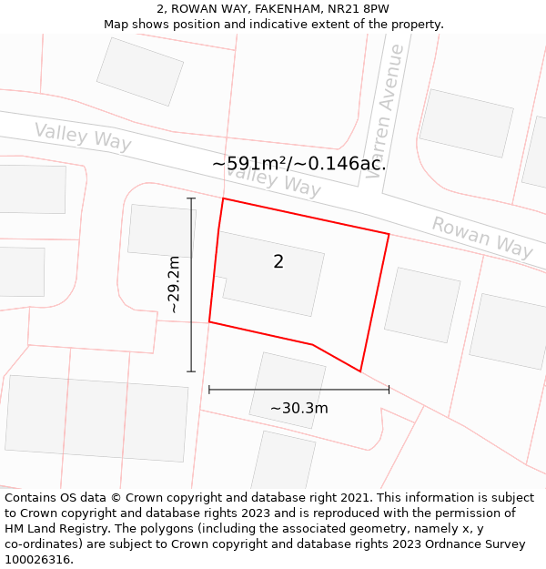 2, ROWAN WAY, FAKENHAM, NR21 8PW: Plot and title map