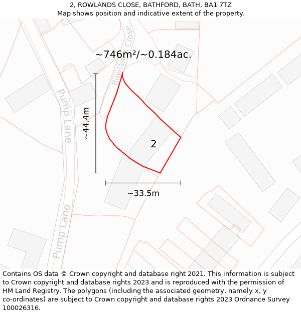 2, ROWLANDS CLOSE, BATHFORD, BATH, BA1 7TZ: Plot and title map