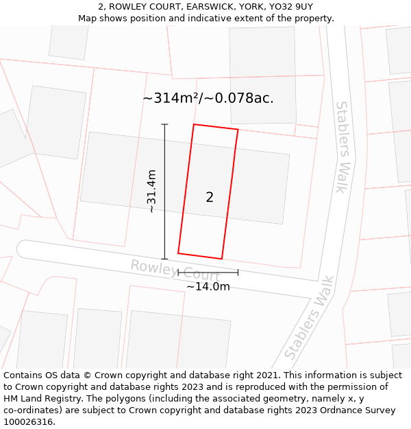 2, ROWLEY COURT, EARSWICK, YORK, YO32 9UY: Plot and title map