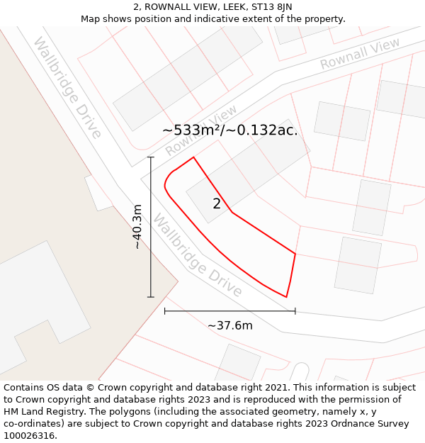 2, ROWNALL VIEW, LEEK, ST13 8JN: Plot and title map