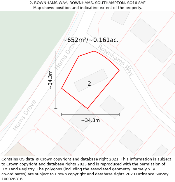 2, ROWNHAMS WAY, ROWNHAMS, SOUTHAMPTON, SO16 8AE: Plot and title map