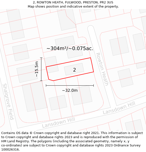 2, ROWTON HEATH, FULWOOD, PRESTON, PR2 3US: Plot and title map