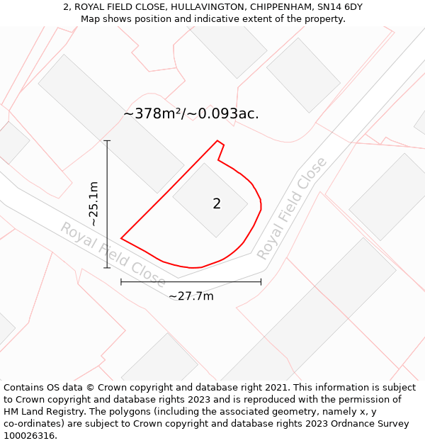 2, ROYAL FIELD CLOSE, HULLAVINGTON, CHIPPENHAM, SN14 6DY: Plot and title map