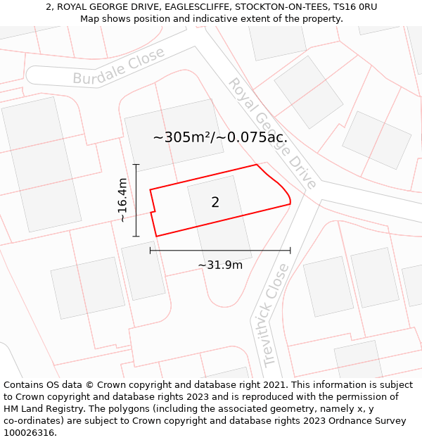 2, ROYAL GEORGE DRIVE, EAGLESCLIFFE, STOCKTON-ON-TEES, TS16 0RU: Plot and title map