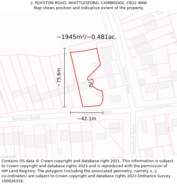 2, ROYSTON ROAD, WHITTLESFORD, CAMBRIDGE, CB22 4NW: Plot and title map