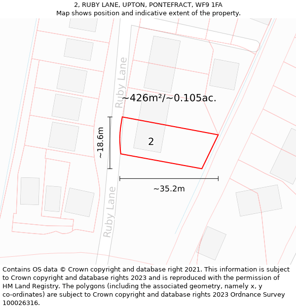 2, RUBY LANE, UPTON, PONTEFRACT, WF9 1FA: Plot and title map