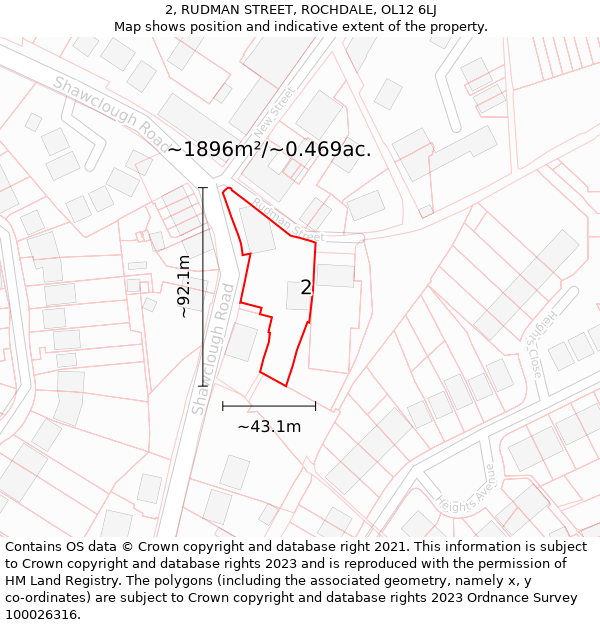 2, RUDMAN STREET, ROCHDALE, OL12 6LJ: Plot and title map