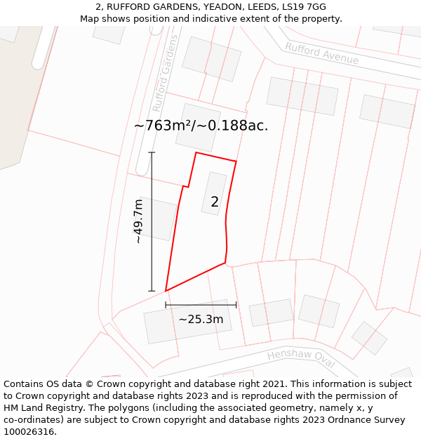 2, RUFFORD GARDENS, YEADON, LEEDS, LS19 7GG: Plot and title map