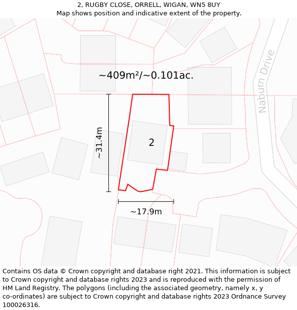 2, RUGBY CLOSE, ORRELL, WIGAN, WN5 8UY: Plot and title map