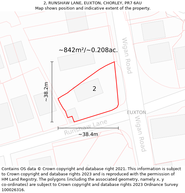 2, RUNSHAW LANE, EUXTON, CHORLEY, PR7 6AU: Plot and title map