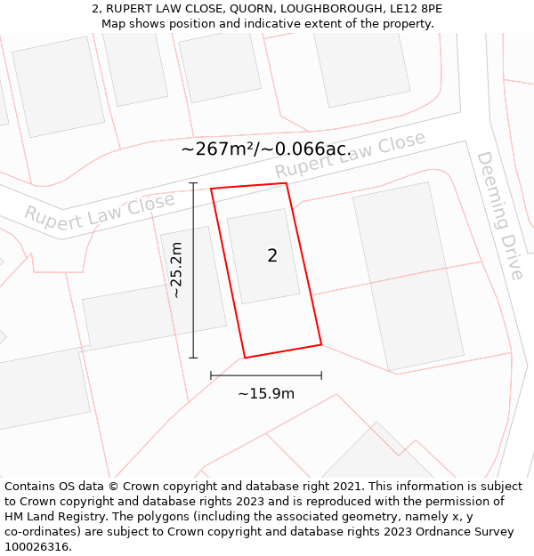 2, RUPERT LAW CLOSE, QUORN, LOUGHBOROUGH, LE12 8PE: Plot and title map