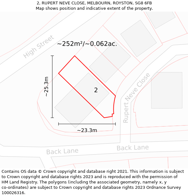 2, RUPERT NEVE CLOSE, MELBOURN, ROYSTON, SG8 6FB: Plot and title map