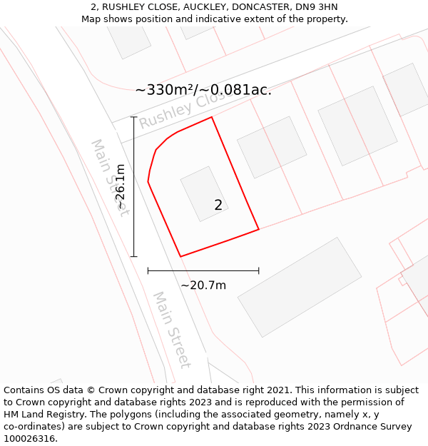 2, RUSHLEY CLOSE, AUCKLEY, DONCASTER, DN9 3HN: Plot and title map