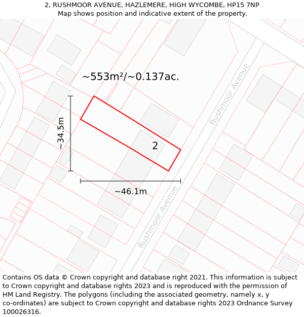 2, RUSHMOOR AVENUE, HAZLEMERE, HIGH WYCOMBE, HP15 7NP: Plot and title map