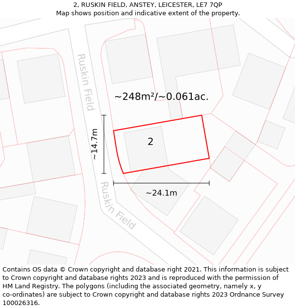 2, RUSKIN FIELD, ANSTEY, LEICESTER, LE7 7QP: Plot and title map