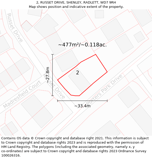 2, RUSSET DRIVE, SHENLEY, RADLETT, WD7 9RH: Plot and title map