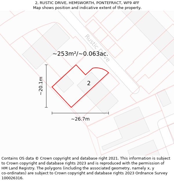 2, RUSTIC DRIVE, HEMSWORTH, PONTEFRACT, WF9 4FF: Plot and title map