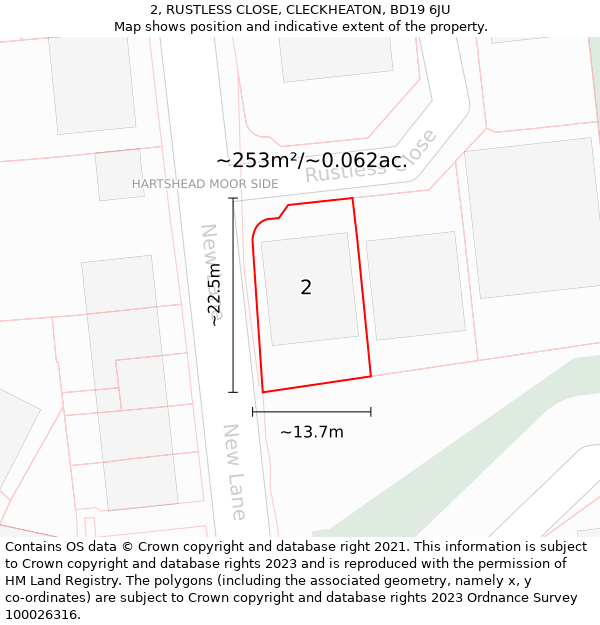 2, RUSTLESS CLOSE, CLECKHEATON, BD19 6JU: Plot and title map