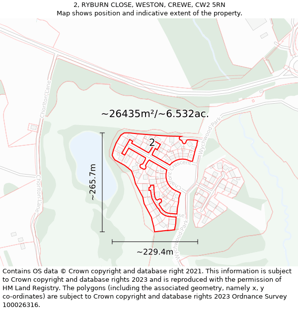 2, RYBURN CLOSE, WESTON, CREWE, CW2 5RN: Plot and title map