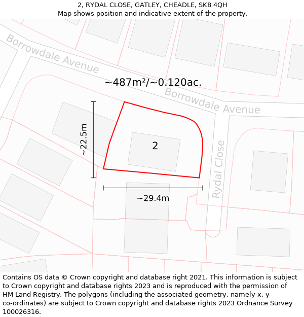 2, RYDAL CLOSE, GATLEY, CHEADLE, SK8 4QH: Plot and title map