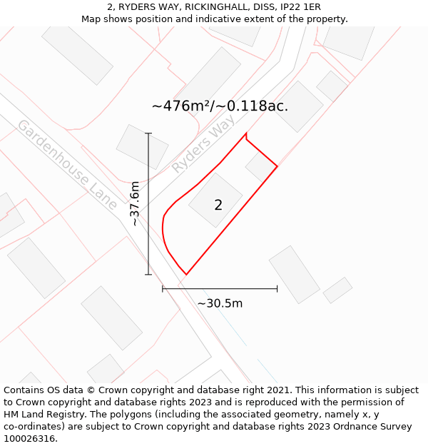 2, RYDERS WAY, RICKINGHALL, DISS, IP22 1ER: Plot and title map