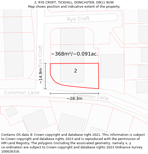 2, RYE CROFT, TICKHILL, DONCASTER, DN11 9UW: Plot and title map