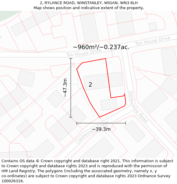 2, RYLANCE ROAD, WINSTANLEY, WIGAN, WN3 6LH: Plot and title map