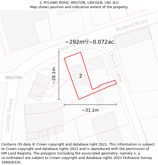 2, RYLAND ROAD, WELTON, LINCOLN, LN2 3LU: Plot and title map