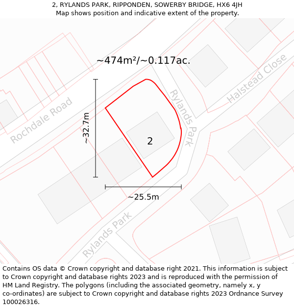 2, RYLANDS PARK, RIPPONDEN, SOWERBY BRIDGE, HX6 4JH: Plot and title map