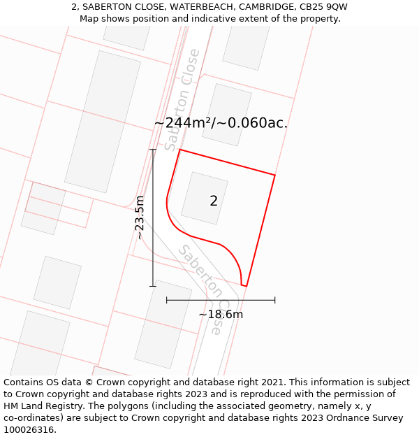 2, SABERTON CLOSE, WATERBEACH, CAMBRIDGE, CB25 9QW: Plot and title map