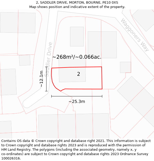 2, SADDLER DRIVE, MORTON, BOURNE, PE10 0XS: Plot and title map