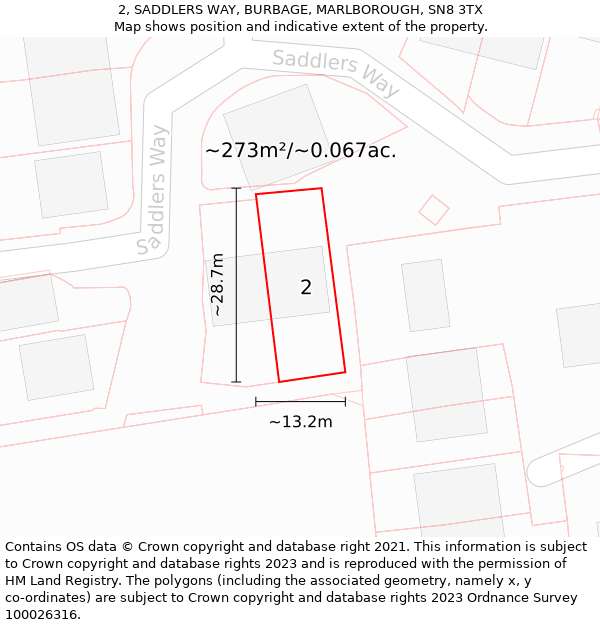 2, SADDLERS WAY, BURBAGE, MARLBOROUGH, SN8 3TX: Plot and title map