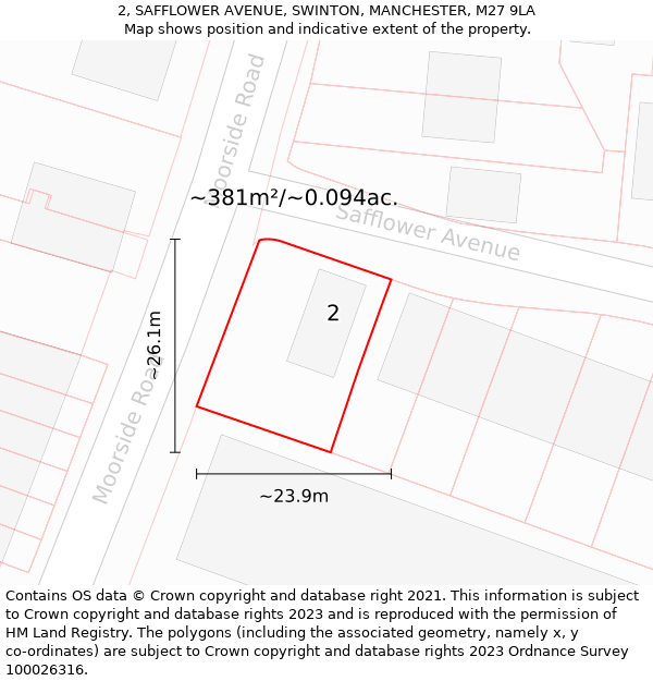 2, SAFFLOWER AVENUE, SWINTON, MANCHESTER, M27 9LA: Plot and title map