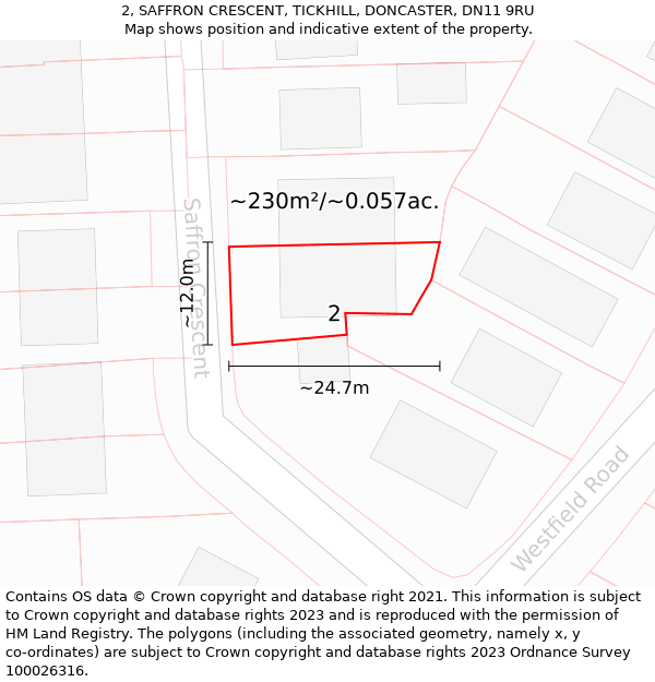 2, SAFFRON CRESCENT, TICKHILL, DONCASTER, DN11 9RU: Plot and title map