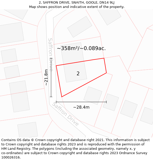 2, SAFFRON DRIVE, SNAITH, GOOLE, DN14 9LJ: Plot and title map