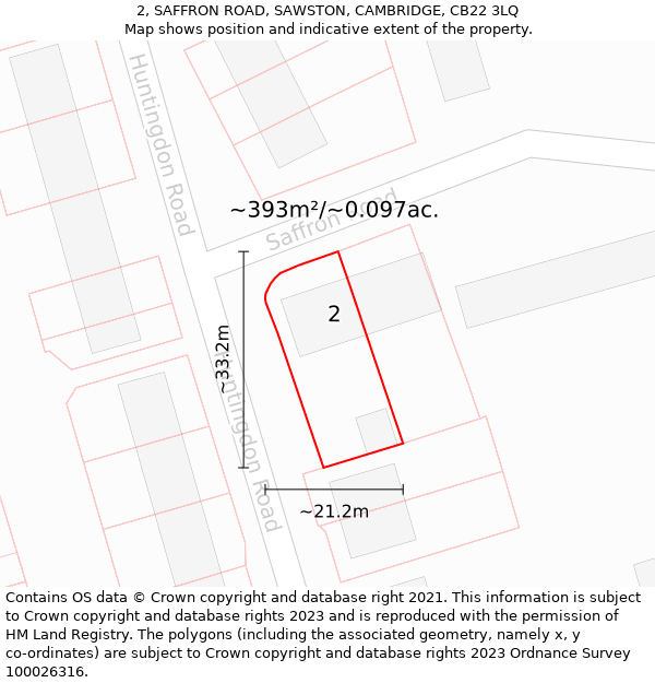 2, SAFFRON ROAD, SAWSTON, CAMBRIDGE, CB22 3LQ: Plot and title map