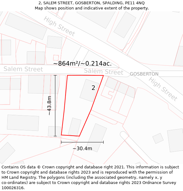 2, SALEM STREET, GOSBERTON, SPALDING, PE11 4NQ: Plot and title map