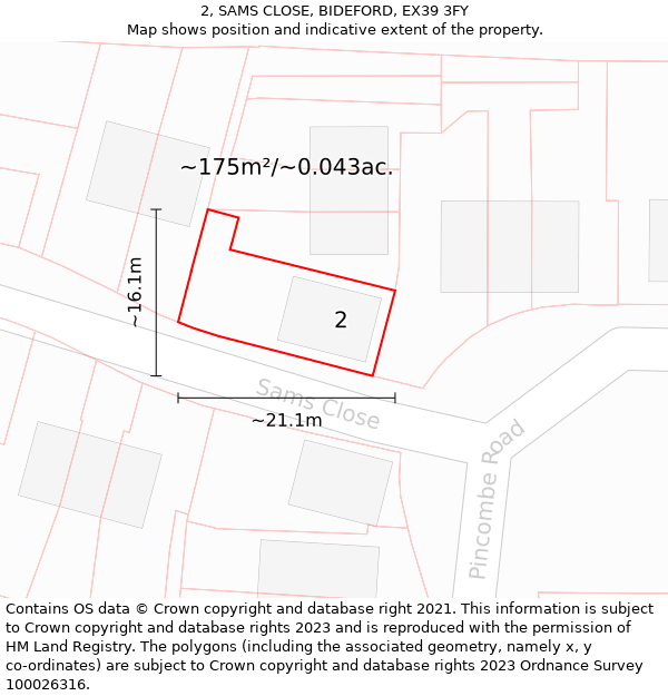 2, SAMS CLOSE, BIDEFORD, EX39 3FY: Plot and title map