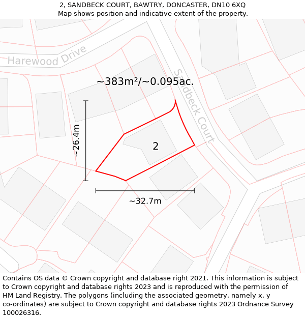 2, SANDBECK COURT, BAWTRY, DONCASTER, DN10 6XQ: Plot and title map