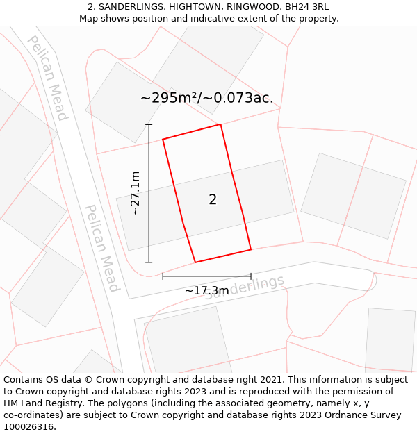 2, SANDERLINGS, HIGHTOWN, RINGWOOD, BH24 3RL: Plot and title map