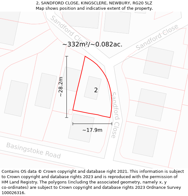 2, SANDFORD CLOSE, KINGSCLERE, NEWBURY, RG20 5LZ: Plot and title map