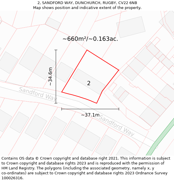 2, SANDFORD WAY, DUNCHURCH, RUGBY, CV22 6NB: Plot and title map