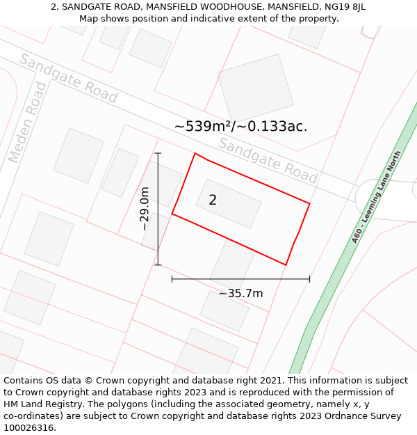 2, SANDGATE ROAD, MANSFIELD WOODHOUSE, MANSFIELD, NG19 8JL: Plot and title map