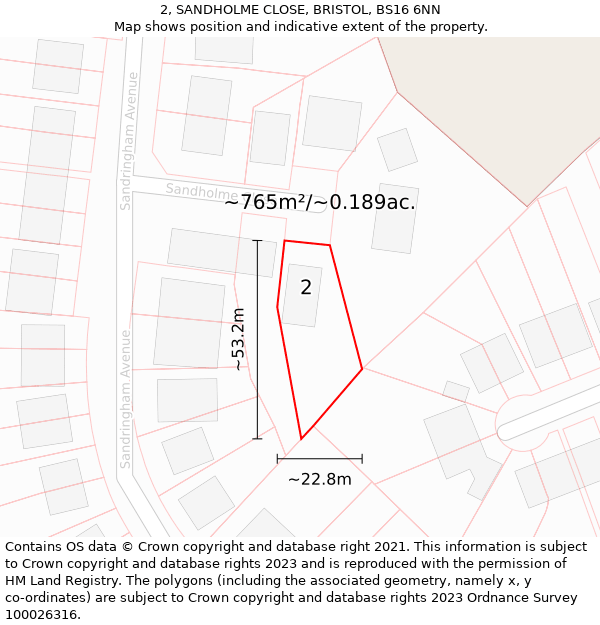 2, SANDHOLME CLOSE, BRISTOL, BS16 6NN: Plot and title map