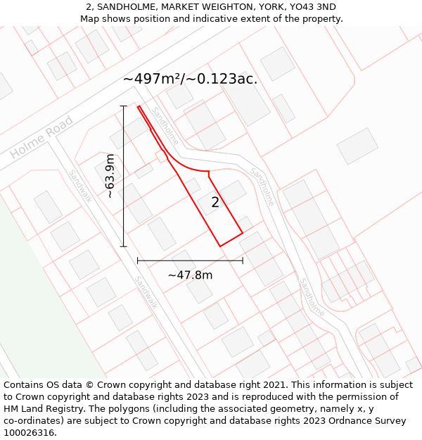 2, SANDHOLME, MARKET WEIGHTON, YORK, YO43 3ND: Plot and title map