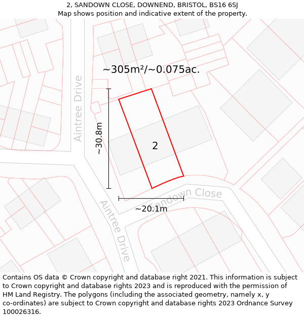 2, SANDOWN CLOSE, DOWNEND, BRISTOL, BS16 6SJ: Plot and title map