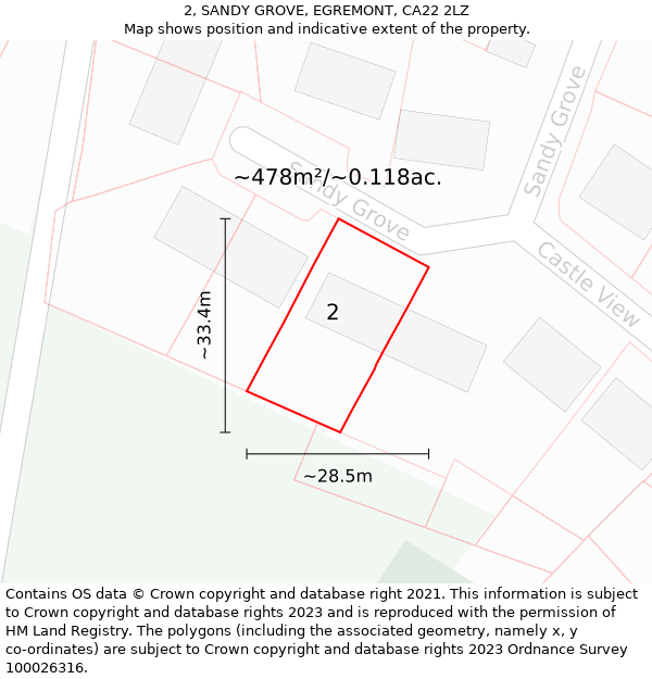 2, SANDY GROVE, EGREMONT, CA22 2LZ: Plot and title map