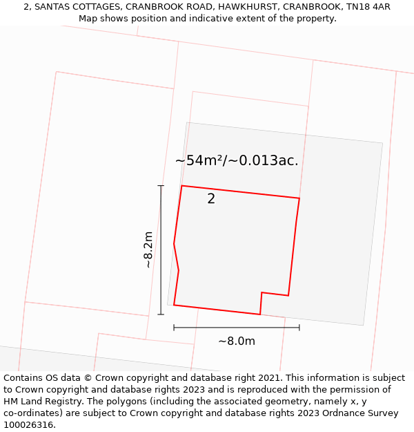 2, SANTAS COTTAGES, CRANBROOK ROAD, HAWKHURST, CRANBROOK, TN18 4AR: Plot and title map