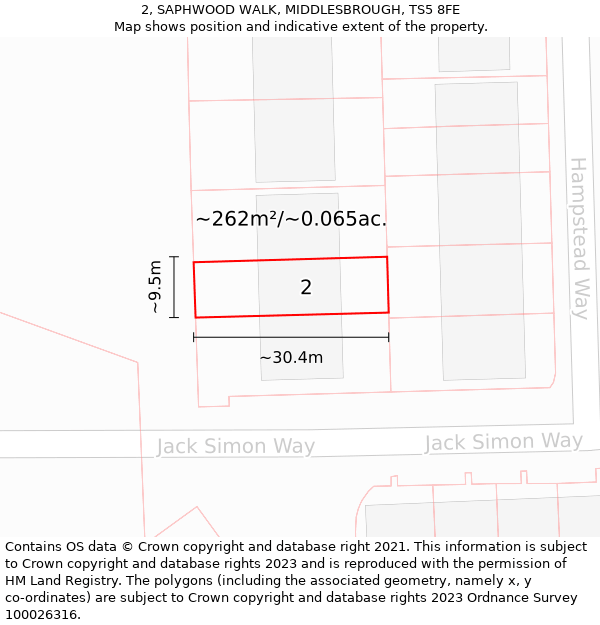 2, SAPHWOOD WALK, MIDDLESBROUGH, TS5 8FE: Plot and title map